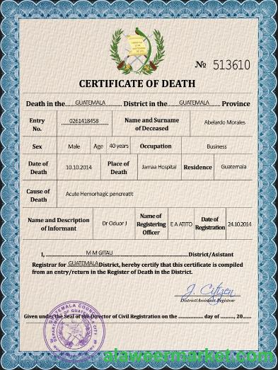 Guatemala vital record death certificate PSD template